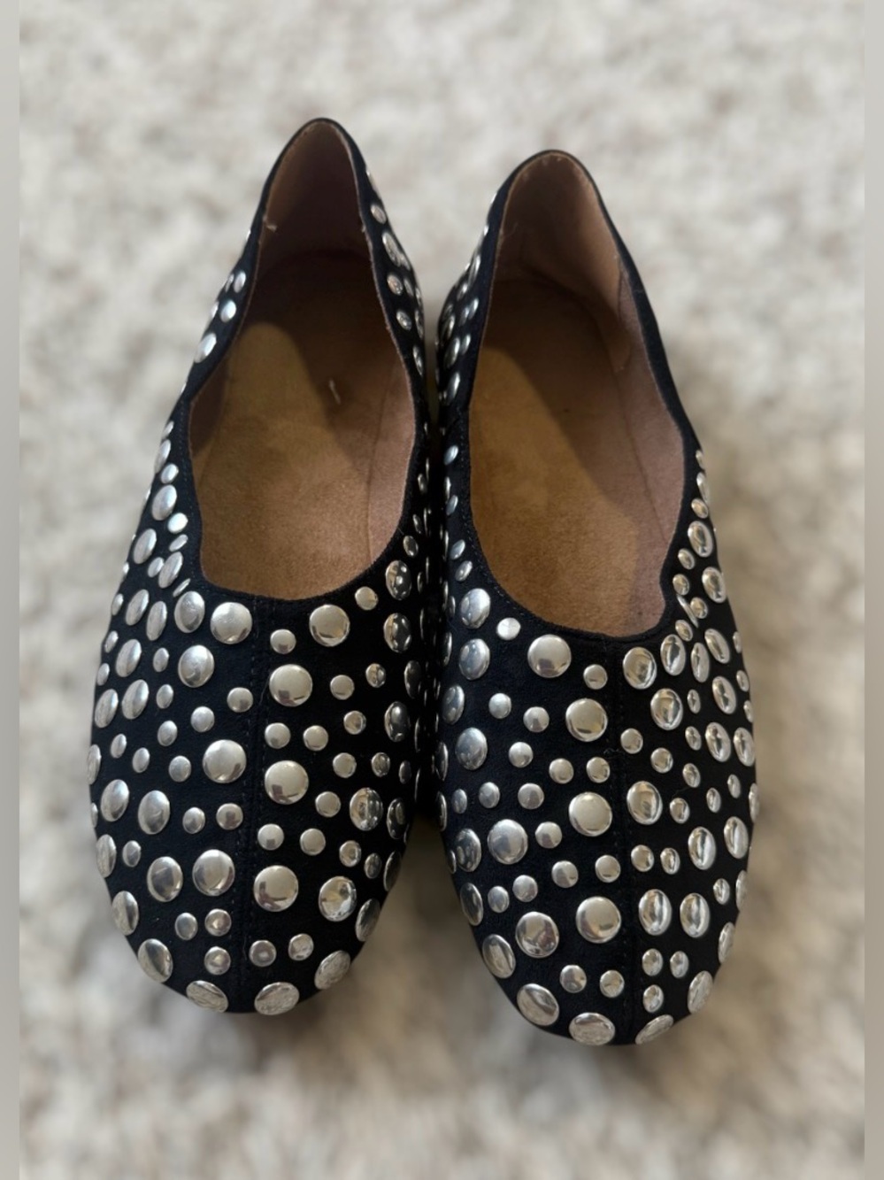 Black Studded Women's Slip-On Ballet Flats